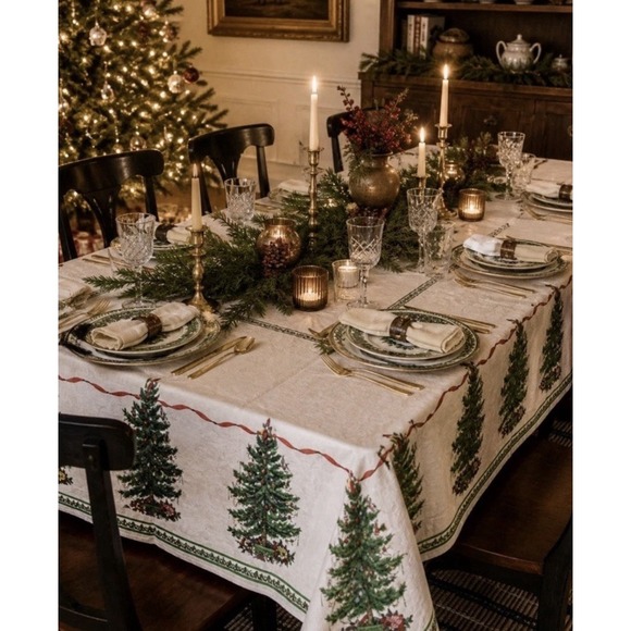 Avanti Other - Avanti Spode Christmas Tree Rectangular Tablecloth 54"x116" Ivory Damask